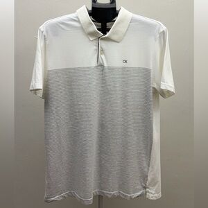 Calvin Klein Liquid Touch Polo Shirt Men Large White Gray Stripe CK Logo